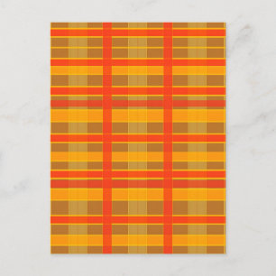 Postal Patrón de cuadros escoceses rojo naranja retro