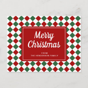 Postal Patrón de cuadros rojos de Feliz Navidad