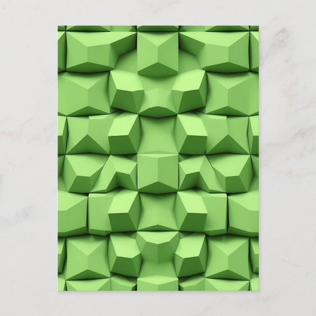 Postal Patrón de cubo geométrico 3D en verde salvia (Anverso)