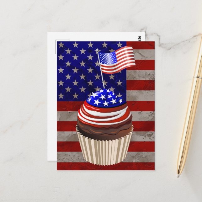 Postal Patrón de Cupcakes de Bandera de Estados Unidos (Anverso/Reverso In Situ)