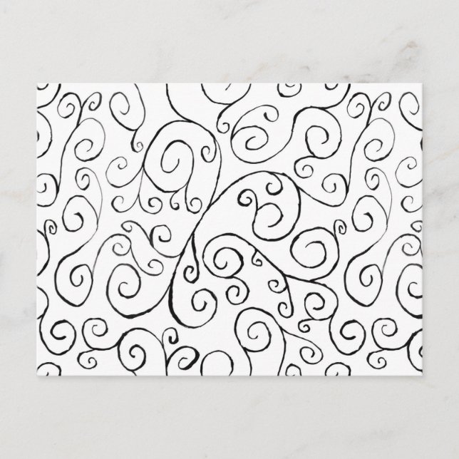 Postal Patrón de curvado negro pintado a mano sobre blanc (Anverso)
