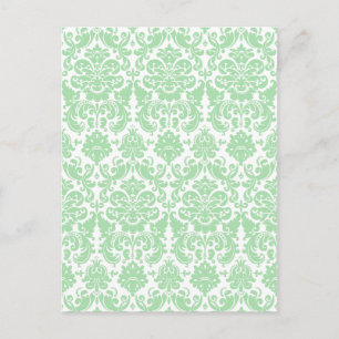 Postal Patrón de Damasco Celadon y Blanco Elegante