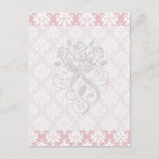 Postal patrón de damasco de color rosa y crema blanco sil