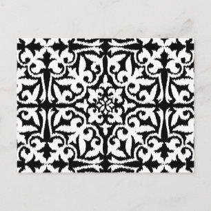 Postal Patrón de damasco de Ikat - Blanco y negro