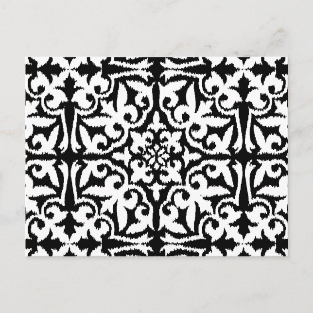 Postal Patrón de damasco de Ikat - Blanco y negro (Anverso)