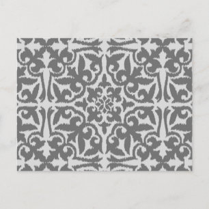 Postal Patrón de damasco de Ikat - Gris claro y medio