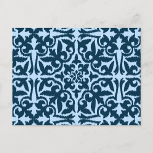Postal Patrón de damasco de Ikat - Índigo oscuro y azul c