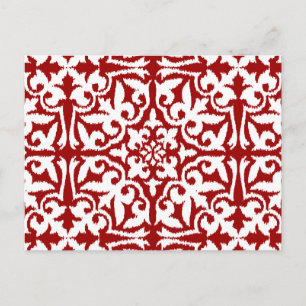 Postal Patrón de damasco de Ikat - rojo oscuro y blanco