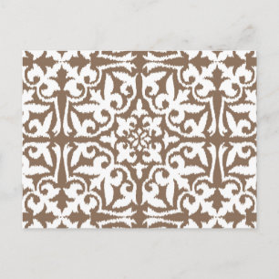 Postal Patrón de damasco de Ikat - Taupe Tan y Blanco