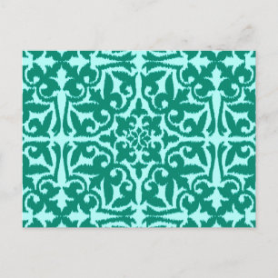 Postal Patrón de damasco de Ikat - Turquesa y Aqua