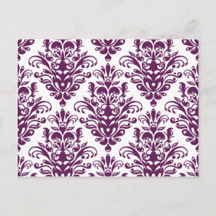 Postal Patrón de Damasco elegante blanco y morado calient