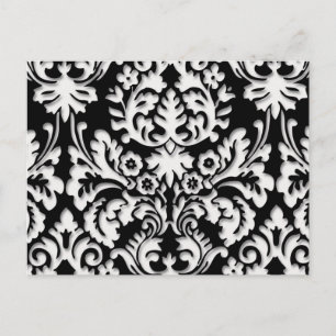 Postal Patrón de Damasco en Negro y Blanco