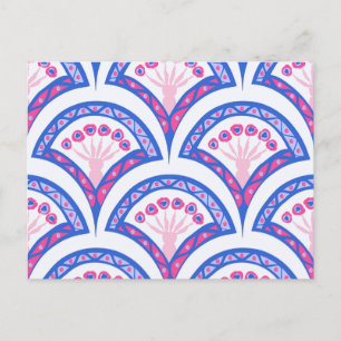 Postal patrón de damasco floral azul