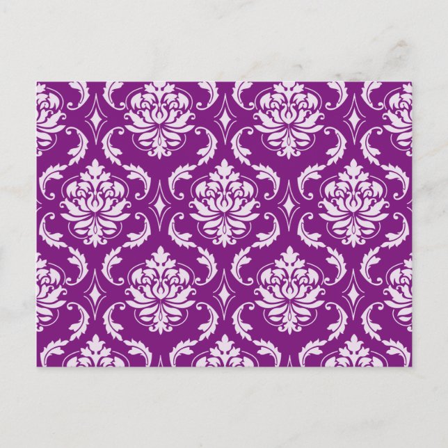 Postal Patrón de Damasco Girly Purple (Anverso)