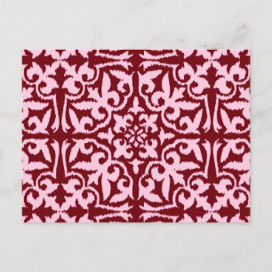 Postal Patrón de damasco Ikat - Burdeos y Rosa