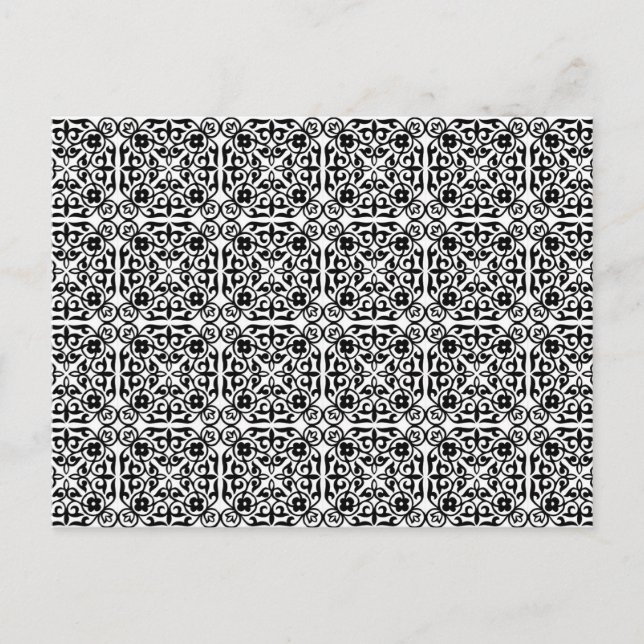 Postal Patrón de Damasco medieval, blanco y negro (Anverso)