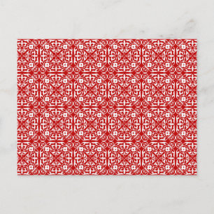 Postal Patrón de Damasco medieval, rojo y blanco