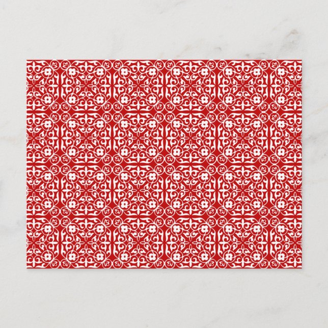 Postal Patrón de Damasco medieval, rojo y blanco (Anverso)