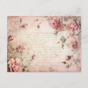 Postal Patrón de descomposición de Rosas de color rosa