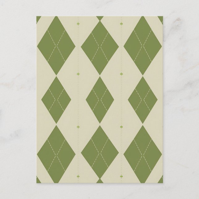 Postal Patrón de diamante argyle verde oliva (Anverso)