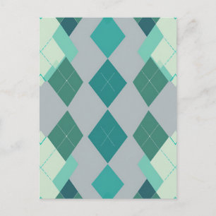 Postal Patrón de diamante de argyle verde turquesa