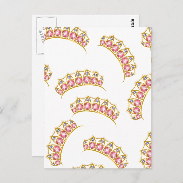Postal patrón de dibujo animado de tiara de princesa (Anverso / Reverso)