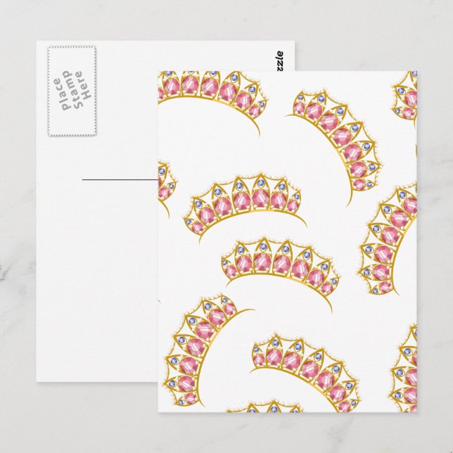 Postal patrón de dibujos animados de tiara de princesa (Anverso / Reverso)