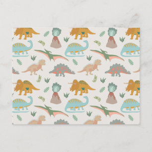 Postal Patrón de dinosaurios boho dibujado a mano para ni