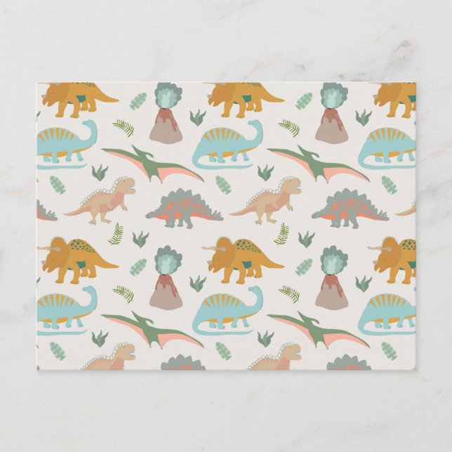 Postal Patrón de dinosaurios boho dibujado a mano para ni (Anverso)