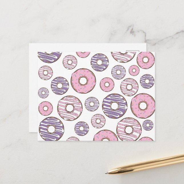 Postal Patrón de donas, donas rosadas, donas moradas (Anverso/Reverso In Situ)