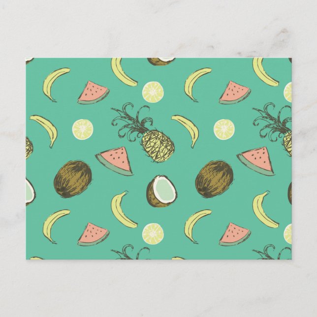 Postal Patrón de Doodle de Fruta Tropical (Anverso)