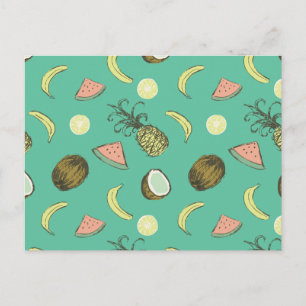 Postal Patrón de Doodle de Fruta Tropical