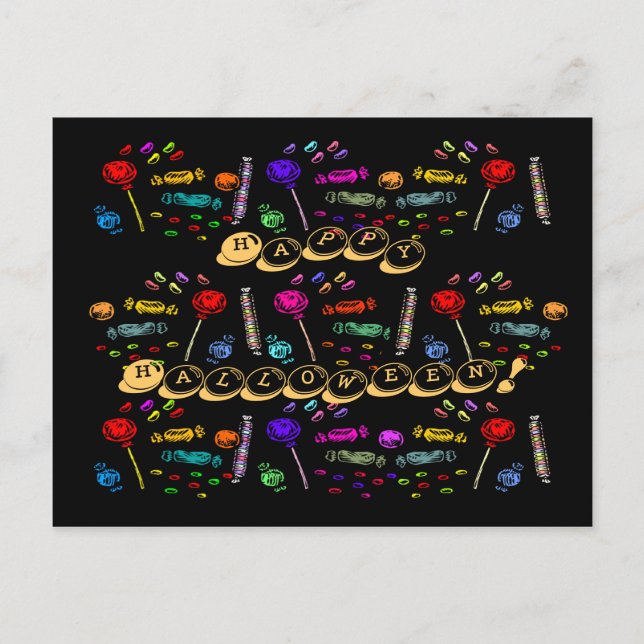 Postal Patrón de dulces de Halloween (Anverso)