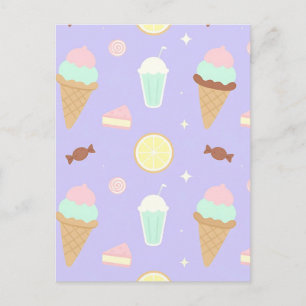 Postal Patrón de dulces de helado Kawaii