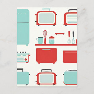 Postal Patrón de electrodomésticos de cocina retro