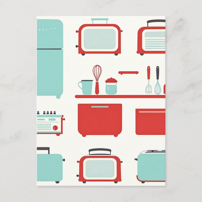 Postal Patrón de electrodomésticos de cocina retro (Anverso)