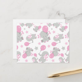 Postal Patrón de Elefantes, Elefantes Cutos - Gris Rosa