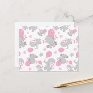 Postal Patrón de Elefantes, Elefantes Cutos - Gris Rosa