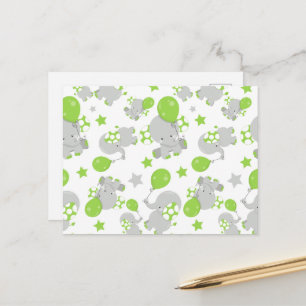 Postal Patrón de Elefantes, Elefantes Cutos - Gris Verde