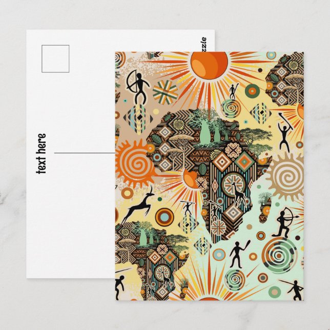 Postal Patrón de elementos tribales decorativos de mapas  (Anverso / Reverso)