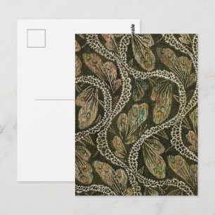 Postal Patrón de encaje de pavo real textil vintage de lo