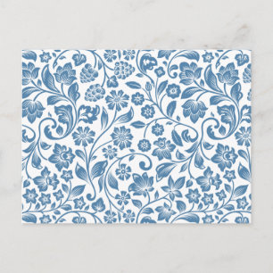 Postal Patrón de enredaderas florales azules y blancas or