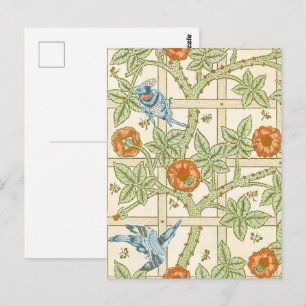 Postal Patrón de enrejado de pájaros y rosas sin costuras