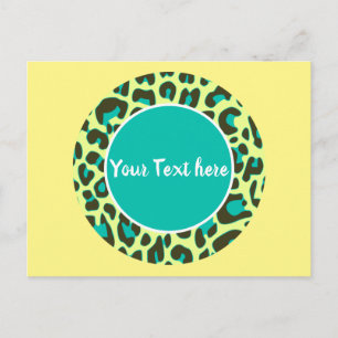 Postal Patrón de estampado de leopardo en círculo amarill