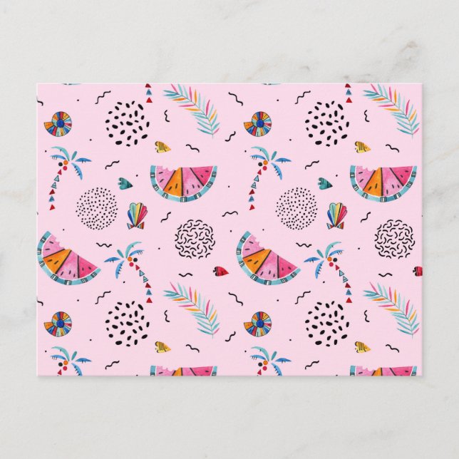 Postal Patrón de estilo Memphis rosado tropical (Anverso)
