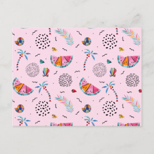 Postal Patrón de estilo Memphis rosado tropical