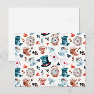 Postal Patrón de Fiesta de Té del Caprichoso País de las