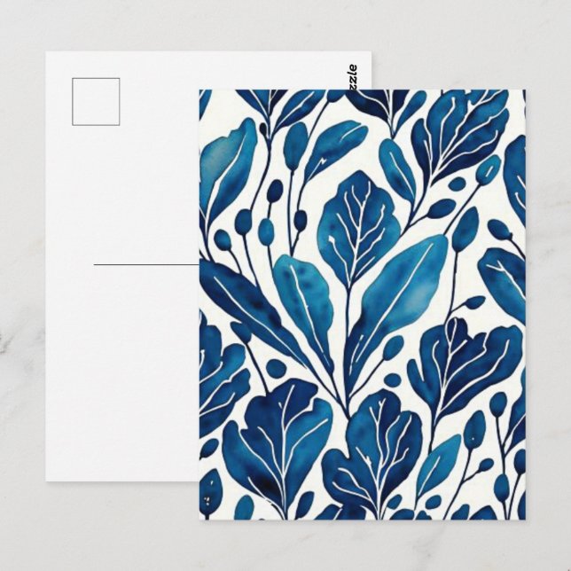 Postal Patrón de flor azul marino (Anverso / Reverso)