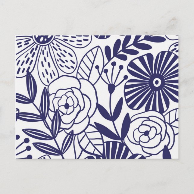 Postal Patrón de flor de arte pop marino y blanco (Anverso)