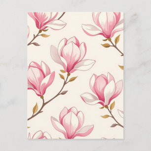 Postal Patrón de Flor de Magnolia Rosa